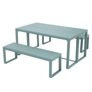 Aoodor 3-Piece Outdoor Patio Dining Set, Aluminum Furniture Set with 1 Rectangular Picnic Table and 2 Benches for Garden, Lawn, Yard - 1 of 4