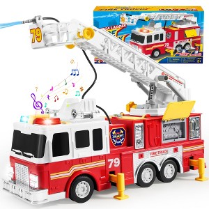 Joyfy Fire Truck Toy with Extra Long 33-inch Ladder, Toy Truck with Lights, Sirens, Hose, Pump, Easter Christmas Birthday Gift for 2 3 4 5 6 Year Boys - 1 of 4