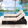 Reclining Patio Lounge Chairs Set of 2, Brown Wicker with Blue Cushions for Outdoor, Poolside, Indoor Use - 2 of 4