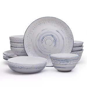 Pfaltzgraff Bethany 12-Piece Stoneware Dinnerware Set, Rustic Lodge Style with Embossed Floral Motifs, Includes Plates & Bowls - 1 of 4