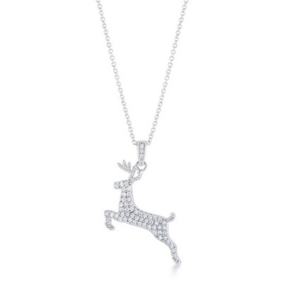 ShineHigh Holiday CZ Pendant Necklaces – Christmas Tree, Snowman, and Reindeer Designs with Pave-Set Stones on Adjustable Rhodium Chains