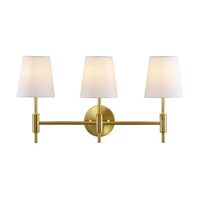 Darya 24" Brass Gold Iron 3-Light Wall Sconce with White Shades