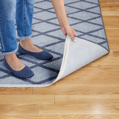 Blue Diamond Pattern 8' x 10' Washable Polyester Area Rug