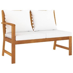 vidaXL Cream Cushioned Patio Bench 45.1", Solid Acacia Wood with Weather-Resistant Features and Easy-to-Clean Oil Finish - 1 of 4