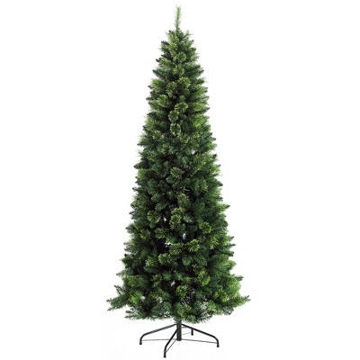 HOMCOM 7.5 FT Artificial Christmas Tree Holiday Decoration with Auto Open, Steel Base, Pine Needles, Pencil Shape