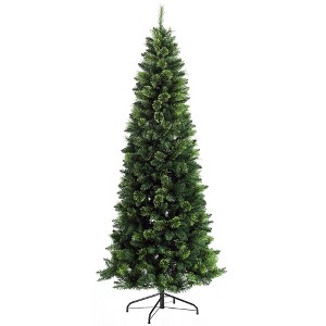 HOMCOM 7.5 FT Artificial Christmas Tree Holiday Decoration with Auto Open, Steel Base, Pine Needles, Pencil Shape - 1 of 4