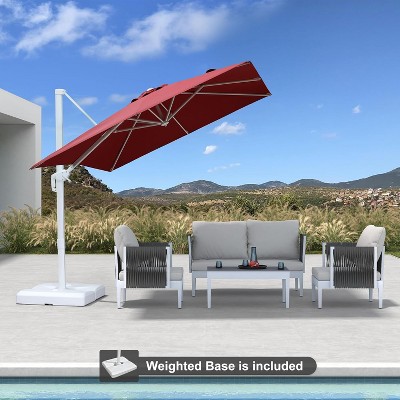 PURPLE LEAF Patio Umbrella White Cantilever Offset Umbrella Square Outdoor Umbrella with 360-degree Rotation for Garden Deck Pool