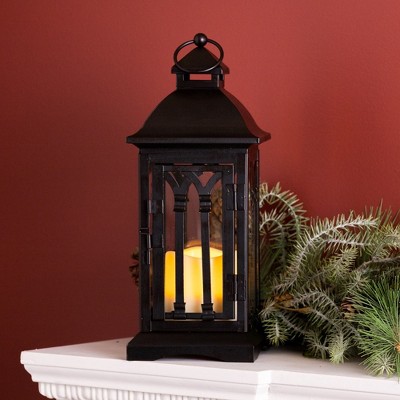 Elegant Black Metal LED Pillar Lantern - Set of 2