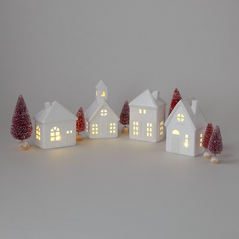 10pc Battery Operated Decorative Ceramic Christmas Village Kit ...