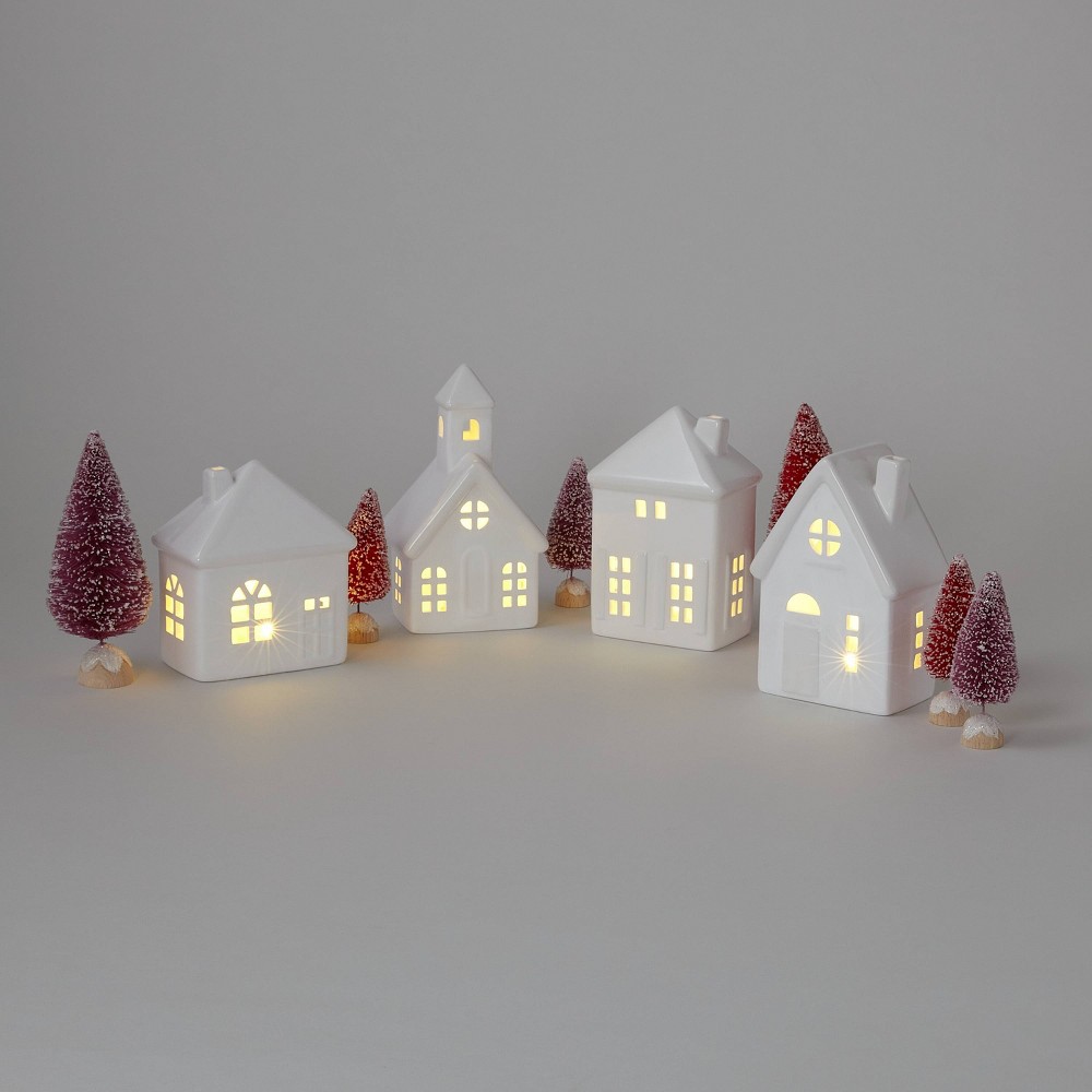 Photos - Other Decoration 10pc Battery Operated Decorative Ceramic Christmas Village Kit White with