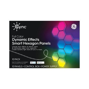 GE 10pk CYNC Dynamic Effect Smart LED Hexagon Tile Light Panels: Multicolored Wall Night Lights, Plug-in, 40W - 1 of 4
