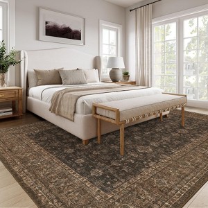 Vintage Rug for Living Room Washable Floral Print Bedroom Carpet, Non-Slip Oriental Distressed Floor Mat - 1 of 4