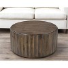 HomeRoots 36" Brown Solid Wood Round Drum Coffee Table - 2 of 4