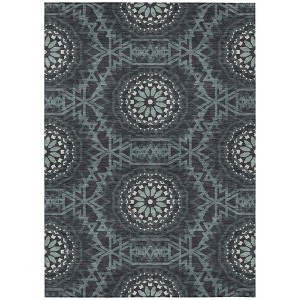 Charcoal Gray And Ivory Floral Medallion Washable Indoor Outdoor Area Rug - 1 of 4