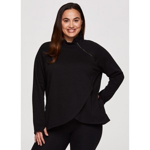 RBX Active Women's Wrap Front Pullover Zip Mock Neck Fleece Sweatshirt with Pockets and Thumbholes - 1 of 4
