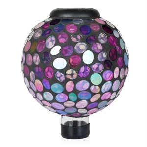 Alpine Corporation 10"H Solar Mosaic Gazing Globe with 14" Metal Stand Pink: Magical Evening Ambiance - 1 of 4