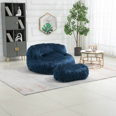 42.52" Bean Bag Chair With Ottoman, Ultra Soft Lazy Sofa Chair With Memory Foam, Indoor Modern Accent Beanbag Chairs
