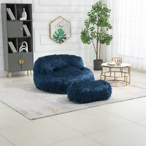 42.52" Bean Bag Chair With Ottoman, Ultra Soft Lazy Sofa Chair With Memory Foam, Indoor Modern Accent Beanbag Chairs - 1 of 4