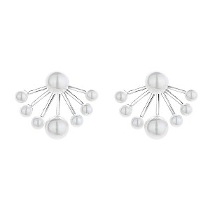 14k Gold and Sterling Silver Graduated Cultured Pearl Huggie Jacket Earrings - 1 of 4