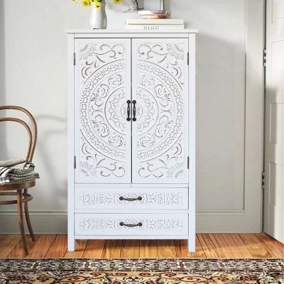Carved Wood Storage Cabinet with Drawers, Tall Sideboard Pantry Cabinet for Entryway, Bedroom, or Dining Room-The Pop Home