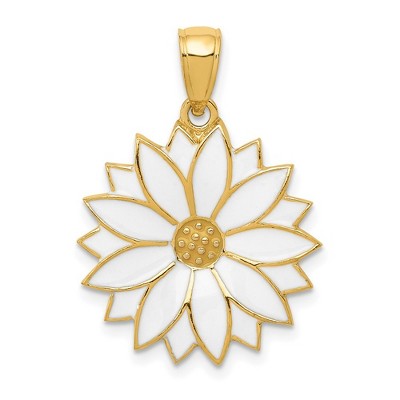 Black Bow Jewelry 14k Yellow Gold 19mm White Enameled Daisy Blossom Pendant