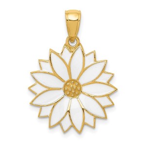 Black Bow Jewelry 14k Yellow Gold 19mm White Enameled Daisy Blossom Pendant - 1 of 4