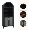 63.2" Tall Arched Bookcase with Doors, 5 Tier Open Display Shelf with Rattan Decor, Modern Bookshelf Storage Cabinet for Dining Room - 3 of 4