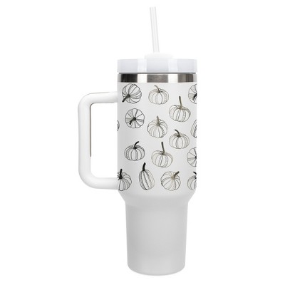 Elanze Designs Fall Pumpkin Autumn Season 40 oz. Stainless Steel, Large Water Bottle Coffee Mug, Spill & Leak Resistant, Thermal Travel Tumbler with
