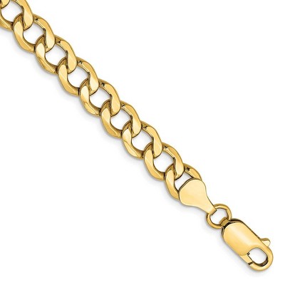 Black Bow Jewelry Men's 7mm, 14k Yellow Gold, Hollow Curb Link Chain Bracelet