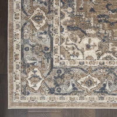Beige and Grey Oval Synthetic Persian Area Rug 10' x 14'