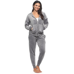 Felina - Womens Velour Zip Hoodie and Jogger Set  Soft 2-Piece Tracksuit Lounge Set - 1 of 3