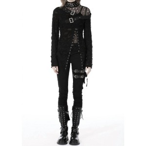 Women's Distressed Punk Long Sleeve Buckle Shirt - DARK IN LOVE - 1 of 3