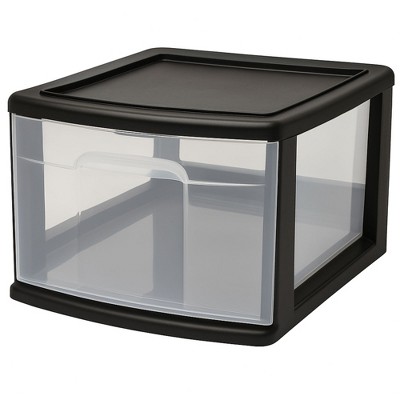 Homz 2 Pack Storage Cart, Medium 1 Drawer Plastic Rolling Container for Home and Office Organization, Black Frame with Clear Drawer