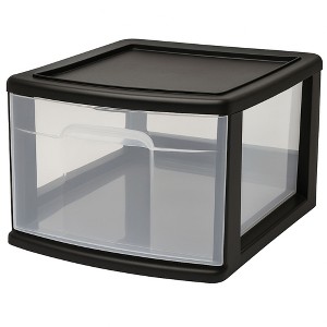 Homz 2 Pack Storage Cart, Medium 1 Drawer Plastic Rolling Container for Home and Office Organization, Black Frame with Clear Drawer - 1 of 4
