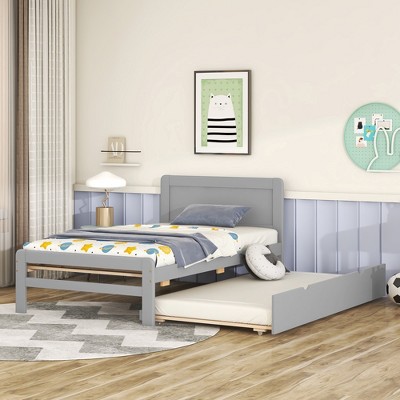 Gulches Modern Design Twin Size Platform Bed Frame with Trundle for Grey Color