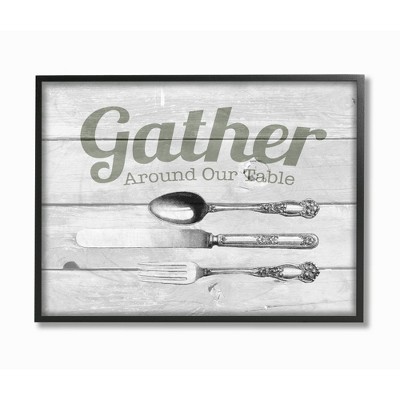 Stupell Industries Gather Silverware Kitchen Wood Texture Word Design