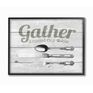 Stupell Industries Gather Silverware Kitchen Wood Texture Word Design - 1 of 4