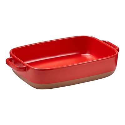tagltd Red Rectangular Oven Baker with Handles Stoneware Dishwasher Safe 13.6"Lx8.25"Wx2.75"H