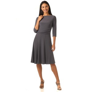 REKUCCI Women's Flippy Fit and Flare Dress with 3/4 Sleeves – Stylish Knee-Length Everyday Dress - Charcoal , 18 - 1 of 4