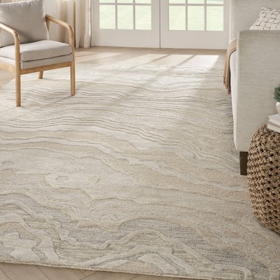 Beige Abstract Handmade Wool Rectangular Area Rug