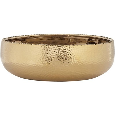 Studio 55D Dimpled Matte Golden 12" Wide Ceramic Decorative Bowl