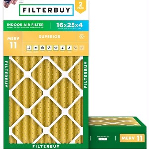 Filterbuy 16x25x4 Air Filter (2-Pack), Pleated MERV 11 Allergen Defense Replacement HVAC AC Furnace Filters (Actual Size: 15.50 x 24.50 x 3.63) - 1 of 4