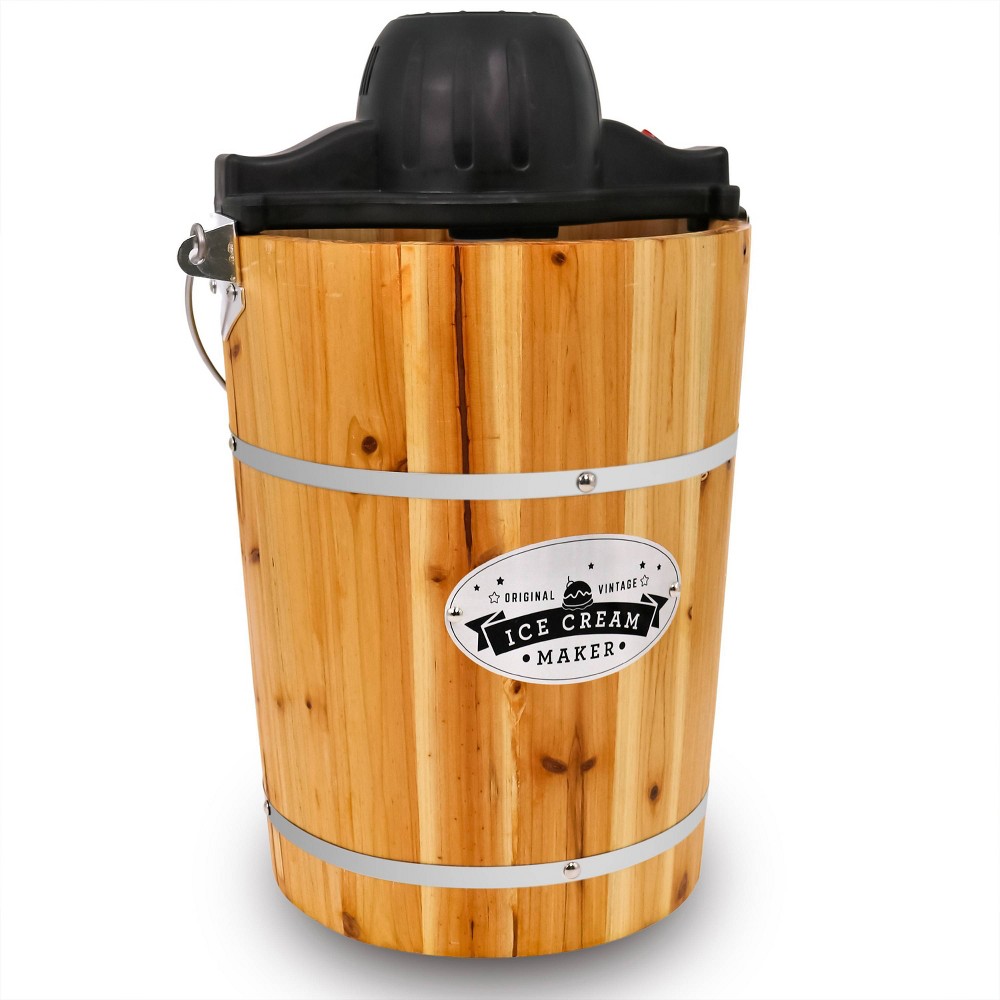 Elite Cuisine 6qt Old Fashioned Pine Bucket Ice Cream Maker with Hand Crank