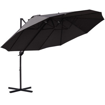 TiramisuBest 14ft Double-Sided Outdoor Market Extra Large Patio Umbrella with Crank, Cross Base (for Deck, Lawn, Backyard and Pool), Grey