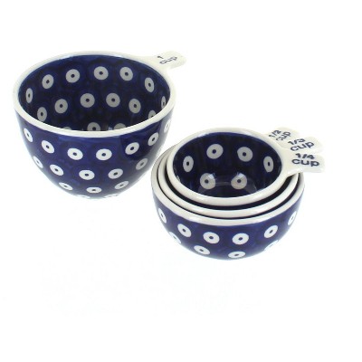 Blue Rose Polish Pottery Dots Measuring Cup Set