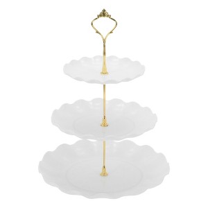 Unique Bargains 3 Tier Dessert Cupcake Stand Round Cup Cake Holder Tower White Gold Tone - 1 of 4