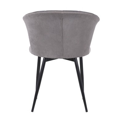 Elegant Gray Velvet Upholstered Armless Side Chair with Black Metal Frame