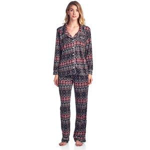 Ashford & Brooks Women's Minky Micro Fleece Button Up Pajama Set - 1 of 4