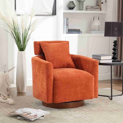 CAVINAS Chenille Swivel Accent Chair with Curved Backrest and Wooden Base,Modern Upholstered Living Room Chairs,Reading Chairs for Living Room