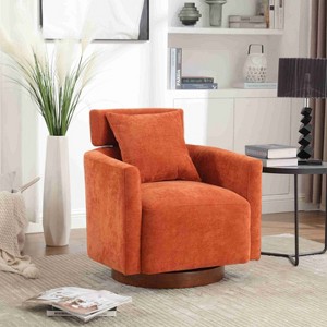 CAVINAS Chenille Swivel Accent Chair with Curved Backrest and Wooden Base,Modern Upholstered Living Room Chairs,Reading Chairs for Living Room - 1 of 4